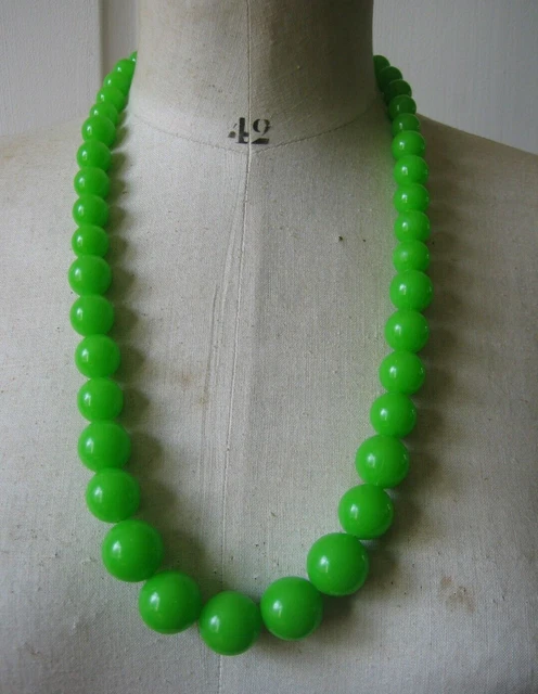 Collier Vintage Perles Octogonales Fantaisie Jaune - Bakélite ? - Occasion Bon état