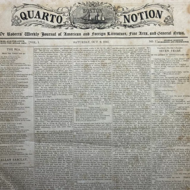 RARE 1841 Boston Quarto Notion Bound Newspaper JOHN COLTS TRIAL MEXICO TEXAS WAR