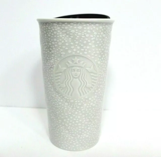 Starbucks Light Silver Speckled Embossed Logo Quilted Ceramic Tumbler 10 oz
