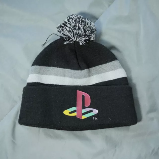 PLAY STATION BEANIE Hat Black Gray Knit Cap Mens Gaming Logo Outdoor ...
