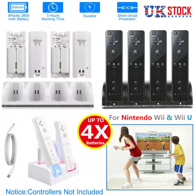 2/4x Battery Pack +4IN1 Charger Dock Station For Nintendo Wii Remote Controller