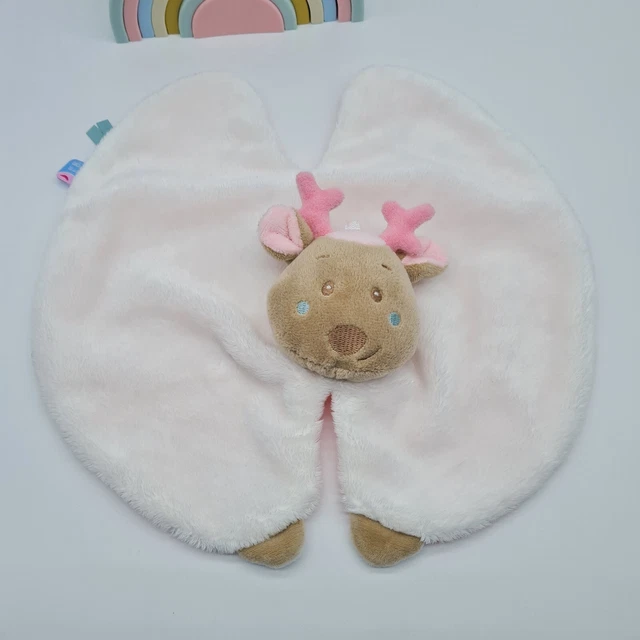 39 - Doudou Plat Rose Renne Cerf Fourrure Doux Sucre D'orge  Neuf