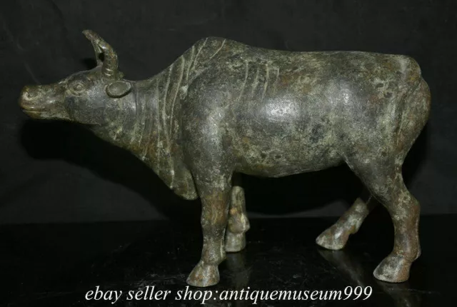 14.4" Rare Old Chinese Bronze Ware Dynasty Palace Bull Oxen Ox Sculpture