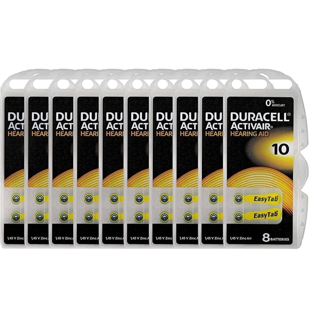 Baterías para audífonos Duracell Activair: talla 10 (80 baterías) caducidad 2026 