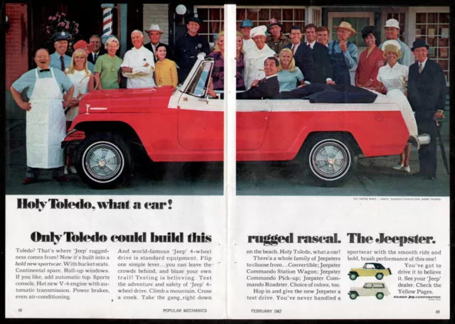 1967 Kaiser Jeep print ad red Jeepster Convertible Holy Toledo