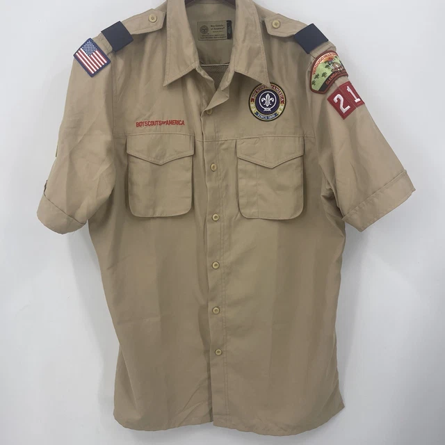 Boy Scout BSA Uniform Shirt Men Medium Short Sleeve Vented Microfiber Poly Patch