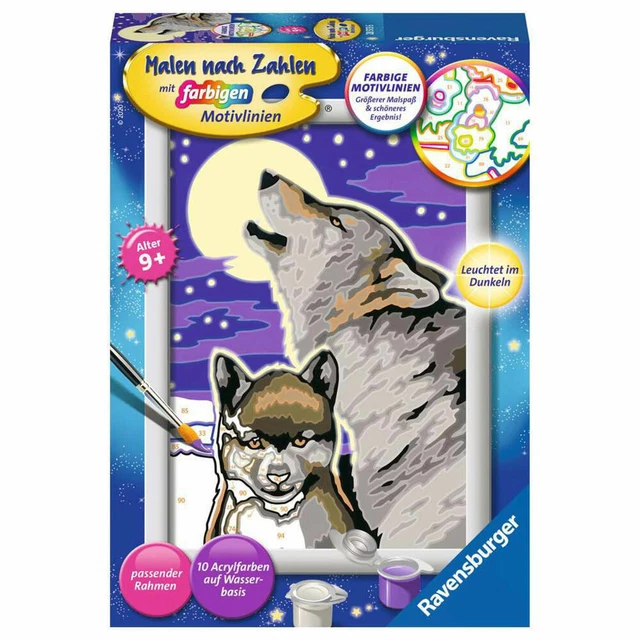 Malen Nach Zahlen Set „Wölfe“ – Mit Holzrahmen, Für Erwachsene & Kinder, 20x30 Cm