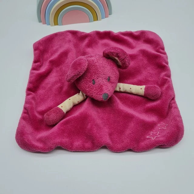18 - Doudou Plat Carre Souris Blanc Etoile Rose  Fushia Obaibi Okaidi Occasion