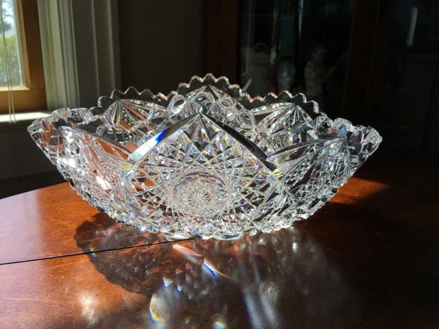 American Brilliant Cut Crystal Glass Oval Sawtooth Bowl ABP 10” Diameter