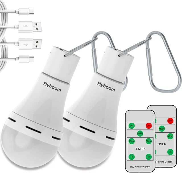 2 Pack Rechargeable LED Light Bulb with Remote Portable USB Camping light