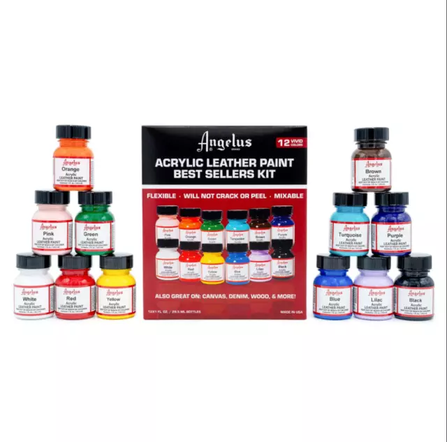 Angelus Acrylic Leather Paint 12 Paint - Best Sellers Kit- Free Postage