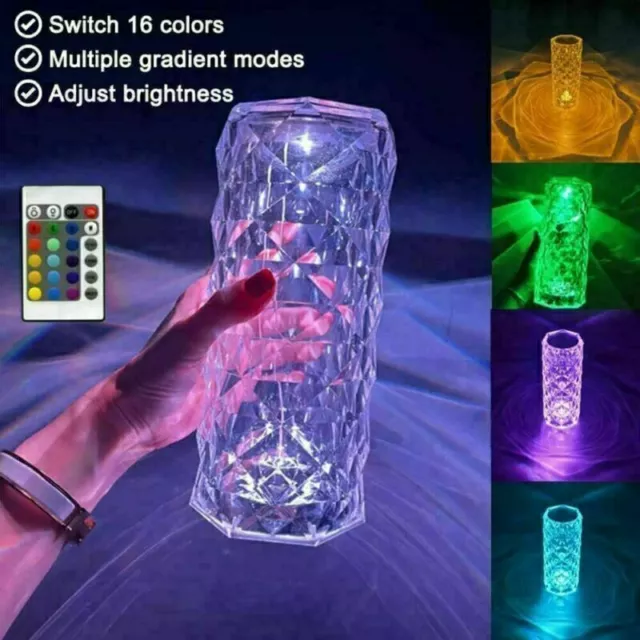 LED Crystal Table Lamp RGB Diamond Rose Night Light Touch Atmosphere Bar Bedside
