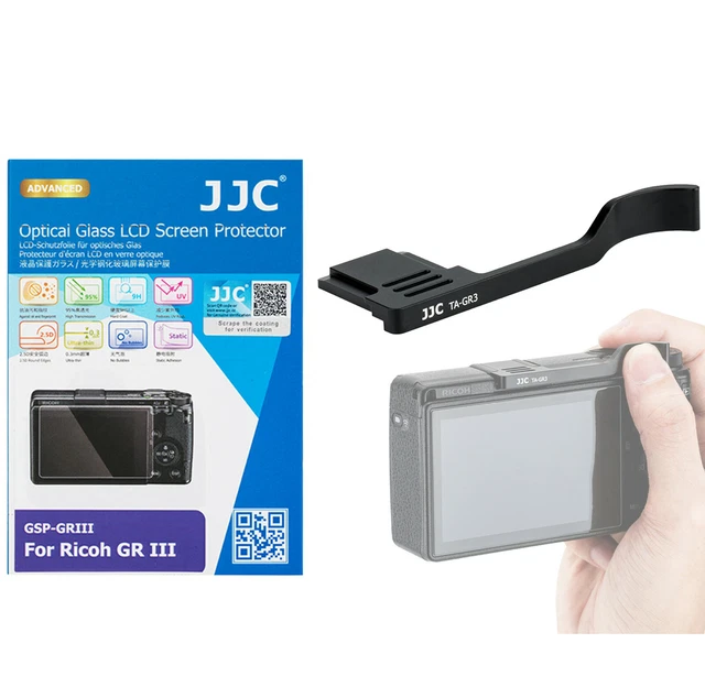 JJC TA-GR3 Metal Thumbs Up Grip Optical Glass LCD Protector Ricoh GR III GR IIIx