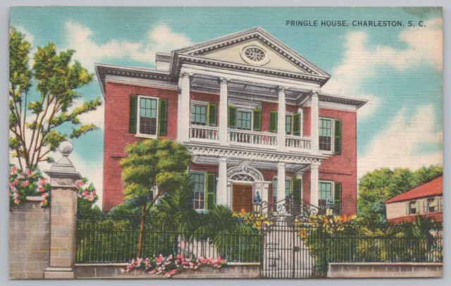 Linen~Charleston South Carolina~Pringle House~Vintage Postcard