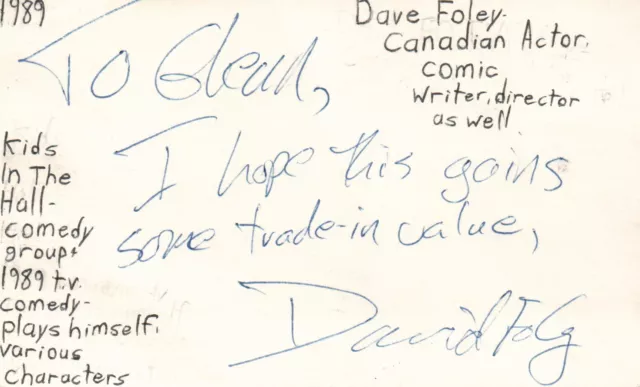 Dave Foley Canadian Actor Comedian Writer Director Autographed Signed Index Card