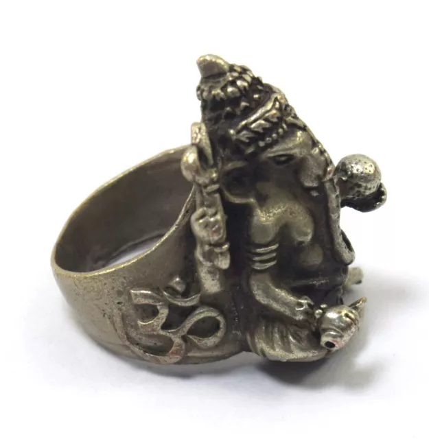 Antiguo Bañado en Plata Ganesha Dios Anillo Good Luck Símbolo Colección G18-76