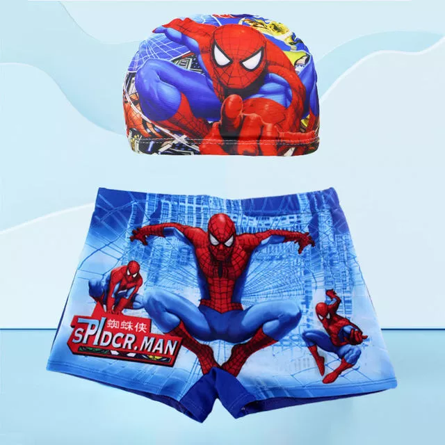 Costume Da Bagno Con Cuffia Per Bambini Spiderman Capitan America Mare Piscina 2