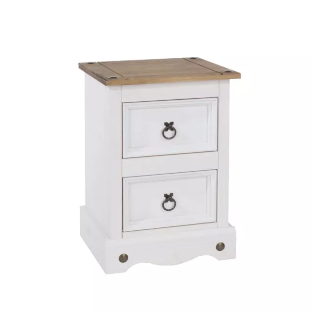 White Corona Pine Bedside Cabinet 2 Drawer Bedroom Side Table Nightstand Waxed