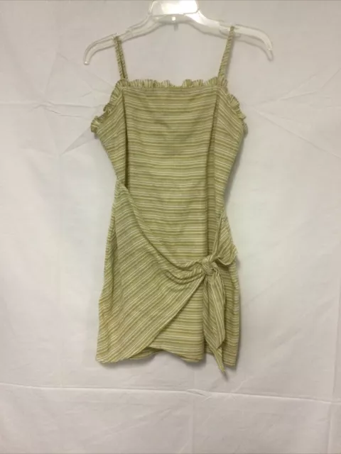 Cotton Candy Green White Striped Cotton Spaghetti Strap Tie Front Dress Womens S