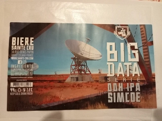 Etiquette de Bière : BIG DATA Serie DDH IPA Simcoe- Br.  Sainte Cru - 68  France