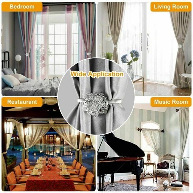 2-4Pcs Home Magnetic Crystal Curtain Tiebacks  Buckle Clips Holdbacks Extendable 3