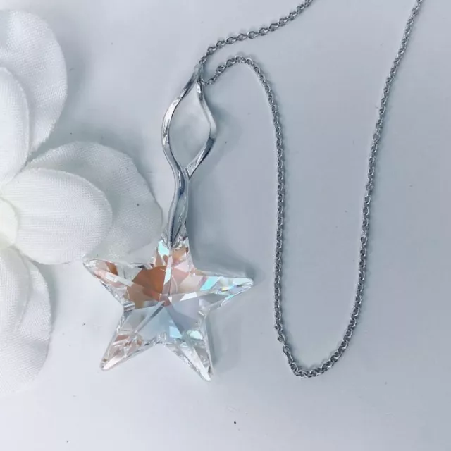 Sterling Silver Large 54mm Star Pendant Necklace Made With Austrian Crystals