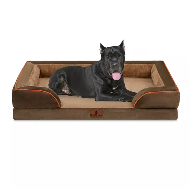 SheSpire Brown Orthopedic Memory Foam Large Dog Bed with Removable Cover Bolster
