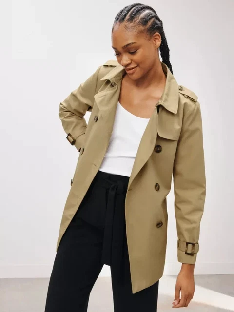 CAMEL BEIGE LIGHTWEIGHT Belted Wrap Coat Size S UK8 10 Size XS S