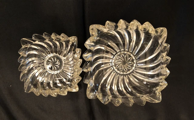 Vintage Matching Pair-Lead Glass Ashtrays,MCM Swirl Pattern , 4 1/4" & 3” Square