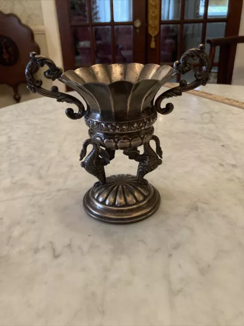 EMPIRE STYLE TABLE CENTER/ compote IN PUNCHED SILVER. SPAIN. XIX CENTURY 5.5”