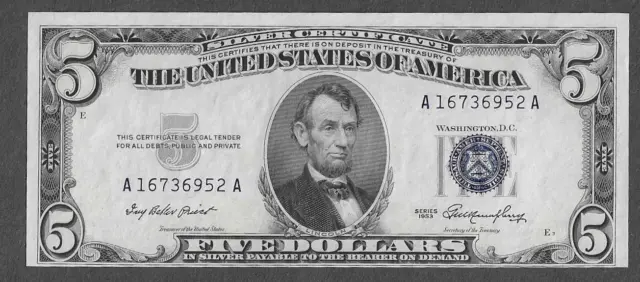 FR 1655 UNC Five Dollars $5 Series of 1953 Blue Seal Silver Certificate