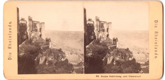 Stereo-Fotografie Fotograf unbekannt, Ansicht Oberwesel, Ruine Schönberg und Ob