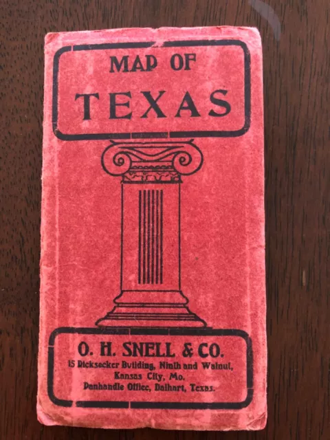 Antique 1904  Map of Texas distributed by O. H. Snell & Co