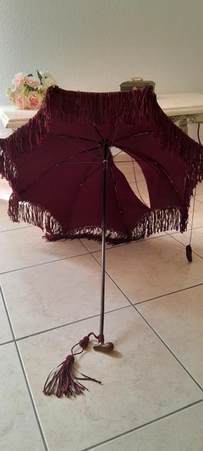 Ombrelle De Poupée Vintage – Bois, Coton Et Dentelle – Longueur 30 Cm