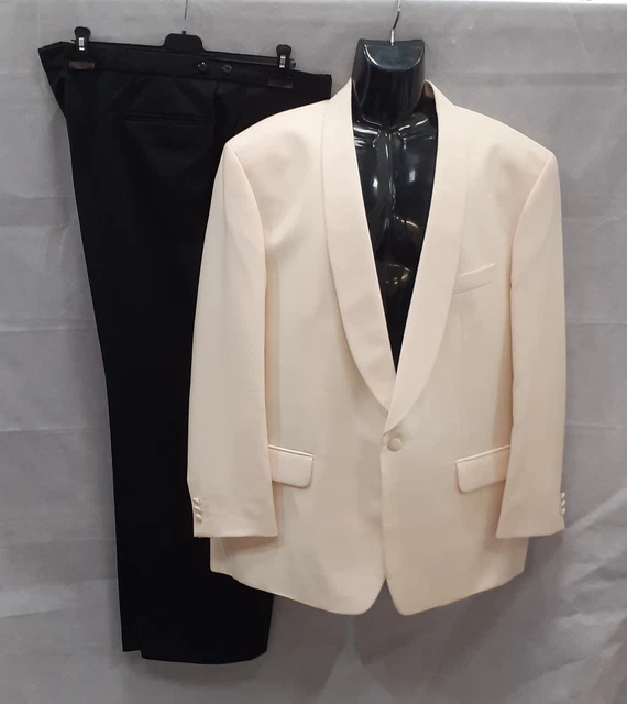 "Tuta da cena smoking bianco avorio vintage HR sartoria uomo 48"" C 46"" W (FN_5603)