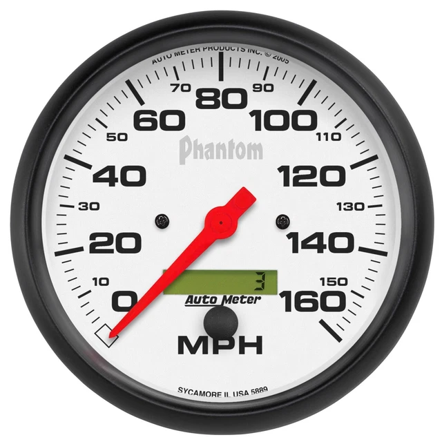 Autometer 5889 Phantom In-Dash Electric Speedo 5" 160 Mph Resettable Odometer