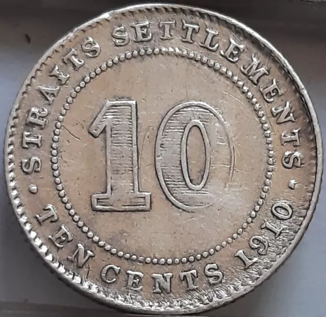 Straits Settlements 10 Cents 1910 KM#21a Silver King Edward VII (6066)