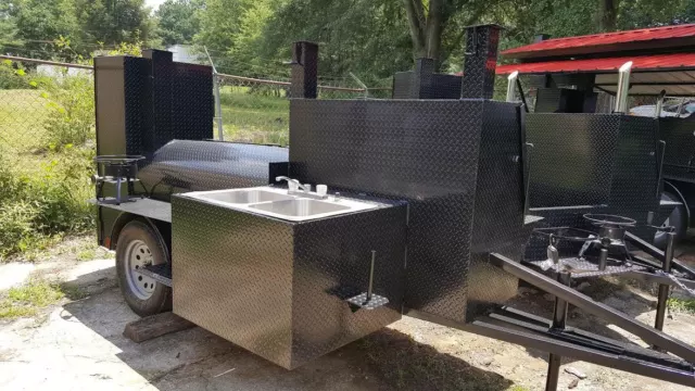 Sink Setup BBQ Smoker Grill Trailer Catering Business Mobile Kitchen Food Truck