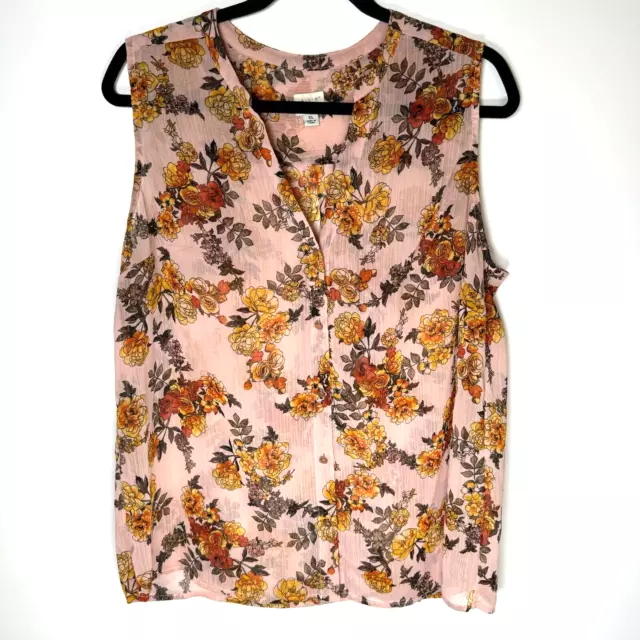 A New Day Blouse Womens Extra Large Floral Sheer Voile Sleeveless Collared Boho