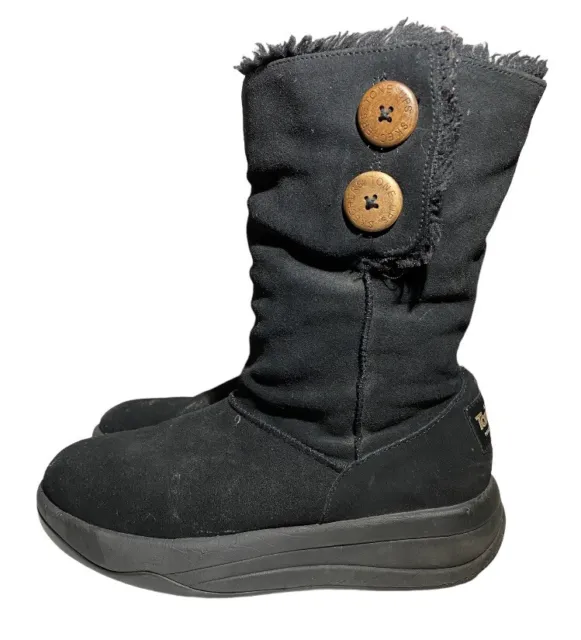 Skechers Tone Ups Women 7 Black Suede Leather Walking Rocker Boots Lined Button