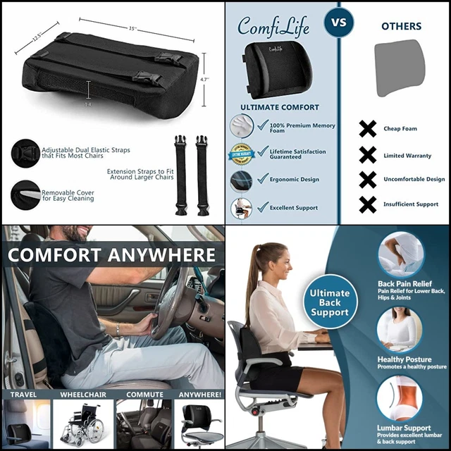 Lumbar Support Back Pillow Office Chair and Car Cushion Memory Foam Adjustable