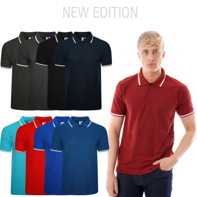 Mens Polo Shirt Short Sleeve Plain Tipping Collar Pique T Shirt Shirt Summer Top