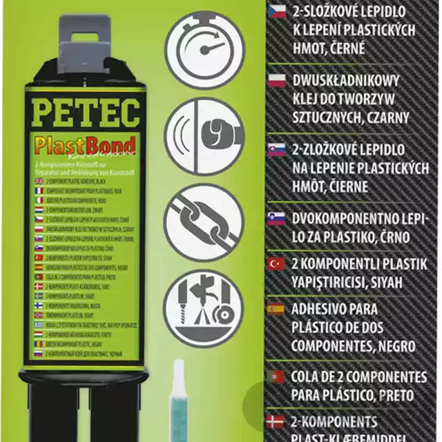 1x PETEC PLASTBOND 24ML SB-KARTE 2K 2 KOMPONENTEN PLASTIK KLEBER + 5x MISCHROHR 3