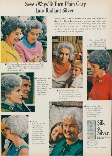 1965 Silk & Silver Hair Color Lotion Clairol Turn Gray Radiant Vtg Print Ad GH2