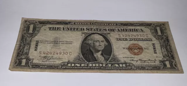 1935-A Red Seal Silver Certificate $1 Hawaii Circulated - Round Money Coin Shop