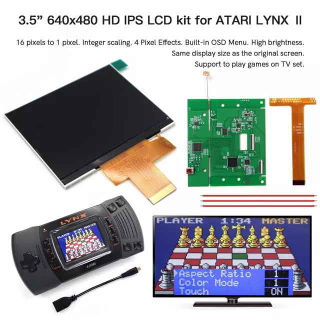 HD 720P HDMI-Compatible 640x480 Retro Pixel IPS Backlit LCD For ATARI LYNX Ⅱ/2