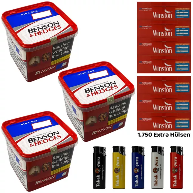 Benson & Hedges Red Volumentabak Giga Box 3x 270g, Winston Extra Hülsen, Feuerz.