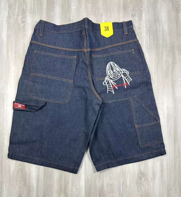 Vintage Platinum Fubu Fat Albert Dumb Donald Denim Shorts Size 38 Baggy Y2K Rare