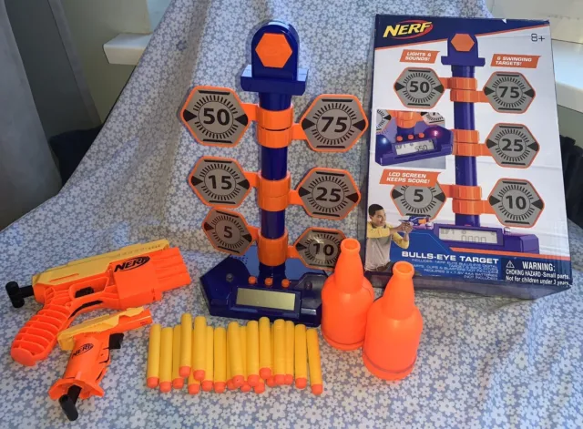 Nerf Bundle. Bulls Eye Target, 2x Alpha Strike Guns, Foam Bullets Etc - All VGC