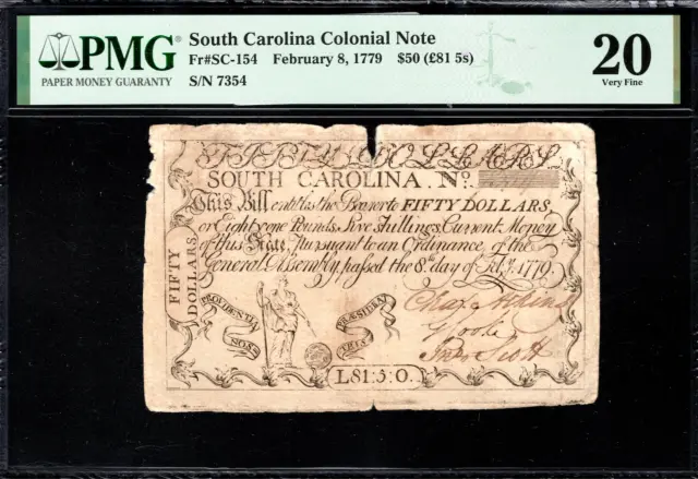 South Carolina Colonial Note Fr#SC-154 February 8, 1779 $50 PMG 20 *Atlas*